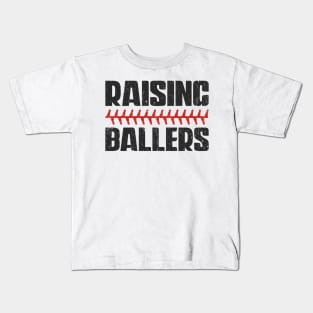 Raising ballers Distressed Baseball Design Kids T-Shirt